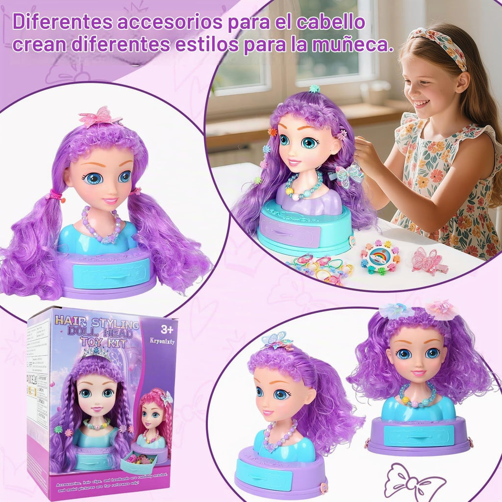 Maquillaje de cabeza de muñeca 4 en 1 para peinar el cabello para