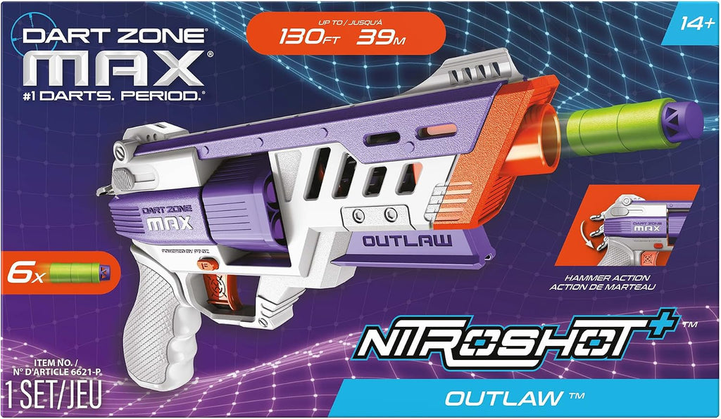 Dart Zone Max Nitroshot+ Outlaw - Lanzador de dardos Hammer-Prime Pro de