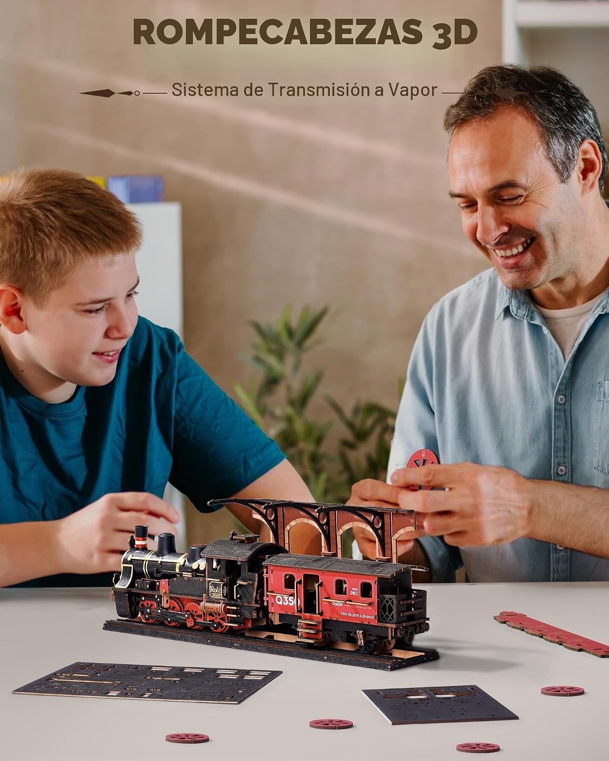 Rolife Rompecabezas de madera 3D para adultos, juegos de trenes de madera de bricolaje, kits de construcción de modelos de vehículos mecánicos, rompecabezas de rompecabezas con 365 piezas, cumpleaños creativo para niños