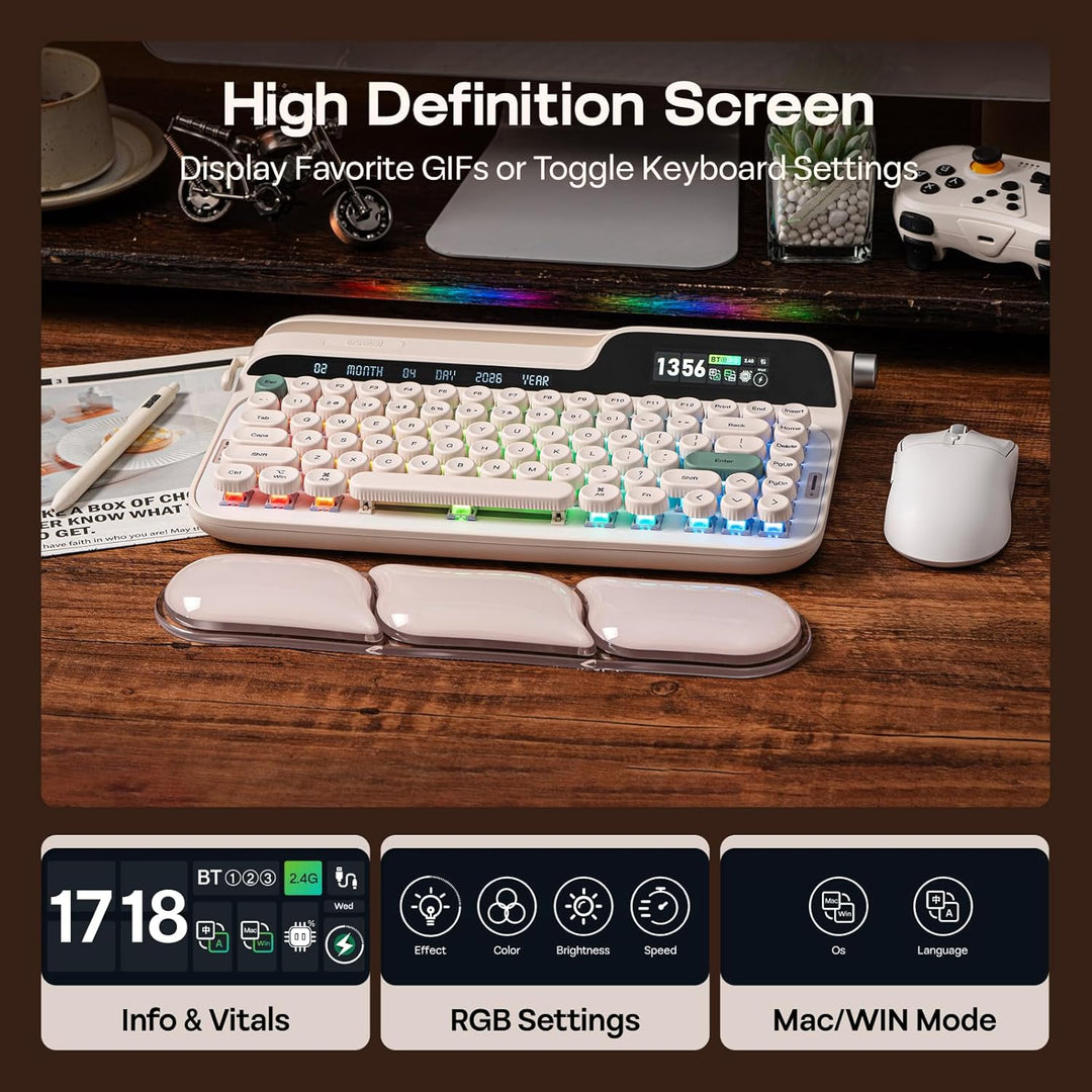EPOMAKER Glyph - Teclado mecánico inalámbrico retro, pantalla y per...