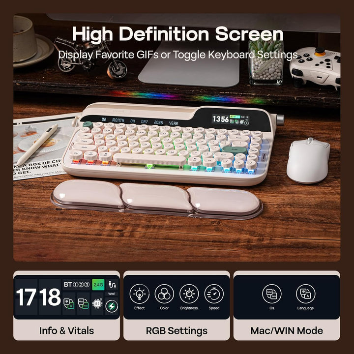 EPOMAKER Glyph - Teclado mecánico inalámbrico retro, pantalla y per...