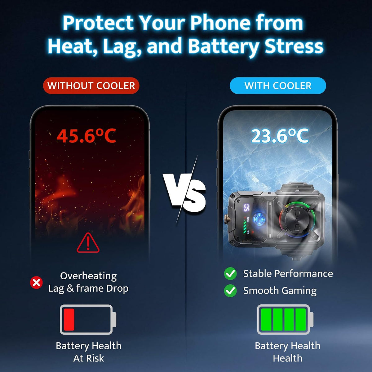 darkFlash Enfriador para Teléfono Móvil para Gaming y Transmisión en Vivo, 2000mAh Recargable, Enfriamiento Rápido con Luz RGB, Visualización de Temperatura y Batería, Diseño de Clips Universal de Sujeción, con Soporte Vertical/Horizontal