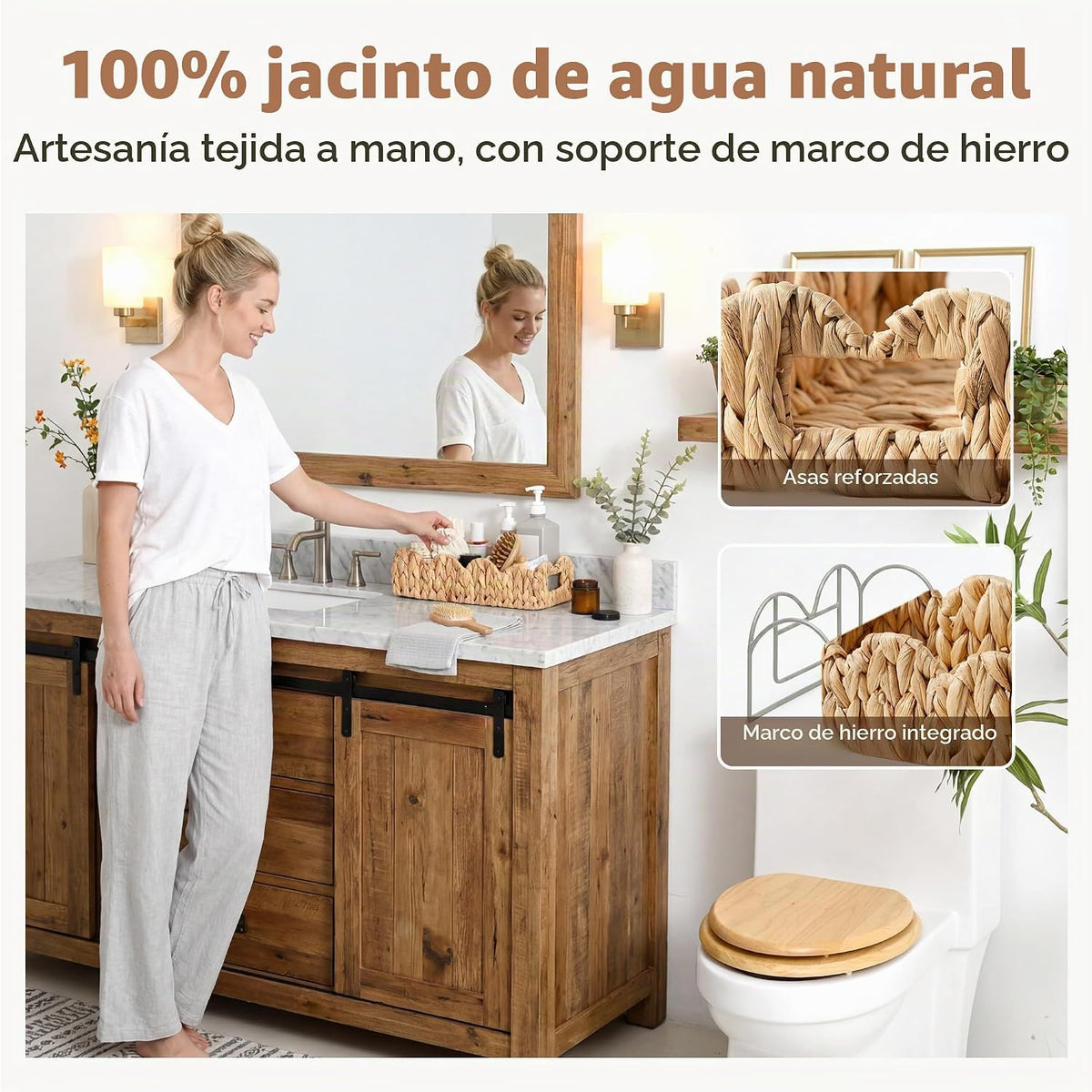 StorageWorks Cesta festoneada de mimbre, cestas de baño pequeñas para