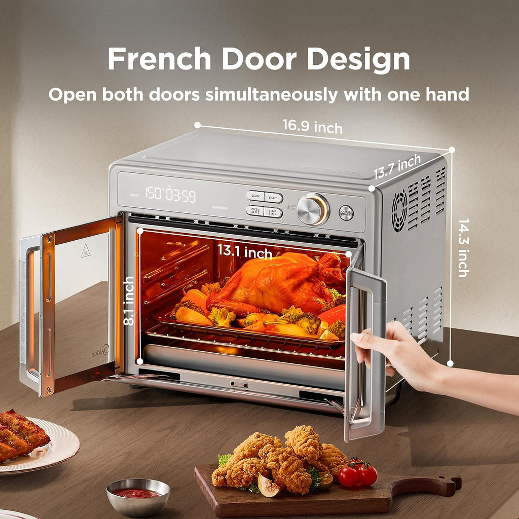 Midea Flexify Pro 10+4 Combo de Horno Tostador y Freidora de Aire, Cocción con Bloqueo Jugoso de Grafeno, Horno de Encimera con Puerta Francesa, Fritura de Aire Flash a 450°F, 26.4 Cuartos, Acero