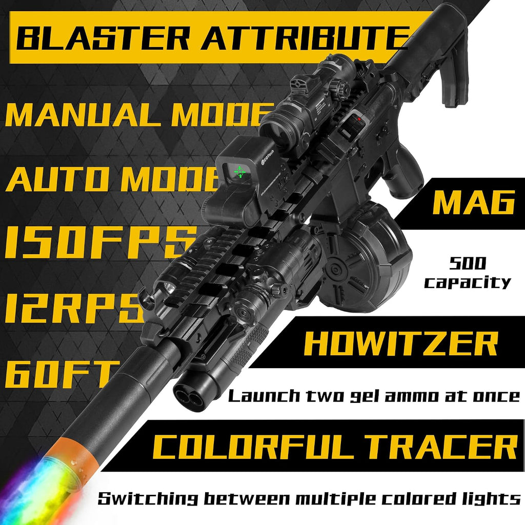 Gel Splat Blaster - Tamaño grande de 32 pulgadas - Luz LED - Accesorios ricos - Modo automático y manual - Batería recargable modular de 7.4 V - para mayores de 15 años