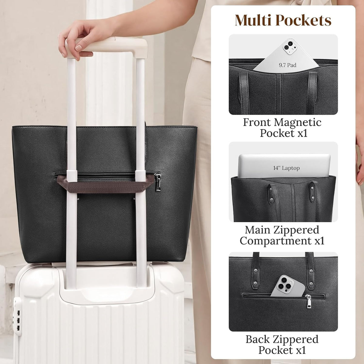 S-ZONE Bolsa de mano para mujer, bolsos de trabajo, bolsos de mano, correa