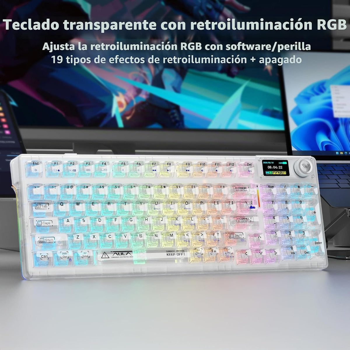 Aula F98Pro V3 - Teclado mecánico inalámbrico con pantalla y perill...