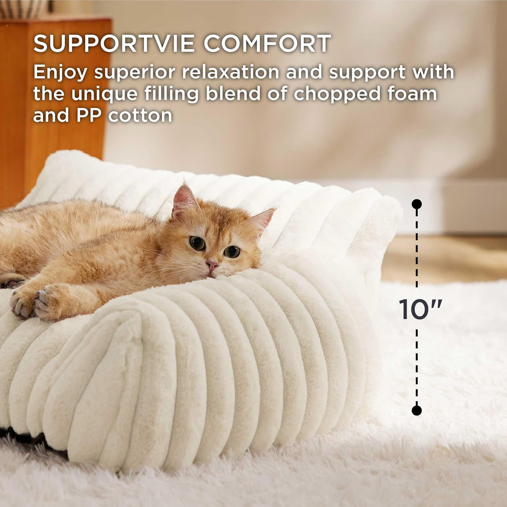 Bedsure ComfyFleece® se muestra en la televisión, lindo sofá para perros medianos, 36 pulgadas, color crema