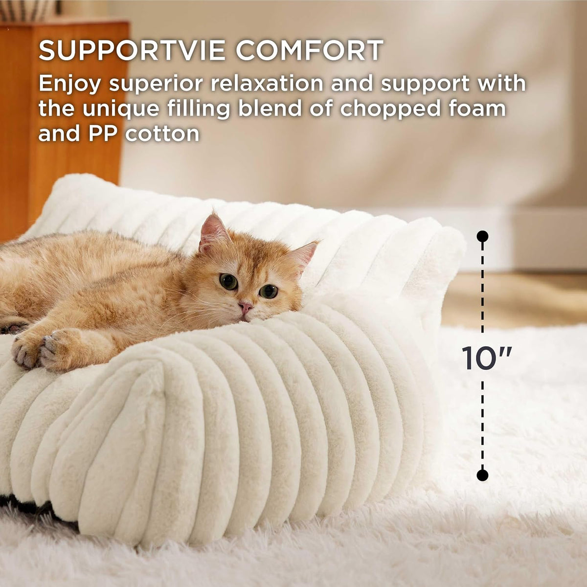 Bedsure ComfyFleece® se muestra en la televisión, lindo sofá para perros medianos, 36 pulgadas, color crema