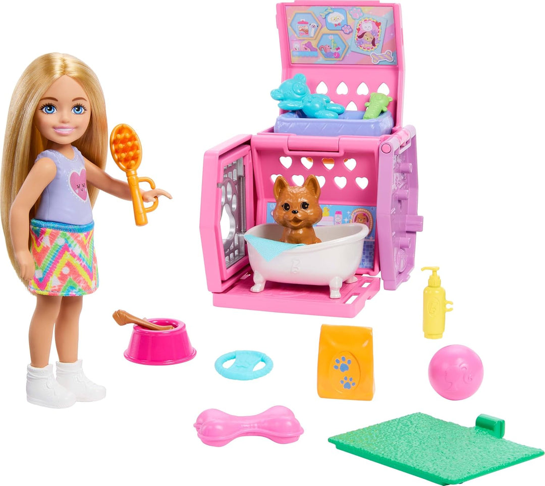 Barbie Chelsea - Juego de transporte para cachorros, muñeca pequeña...