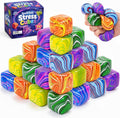 Paquete de 24 mini cubos de estrés para niños: 1.18 pulgadas, juguetes esponjosos de remolino colorido, juguetes sensoriales suaves de rebote rápido para premios silenciosos en el aula, recuerdos de