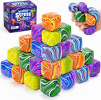 Paquete de 24 mini cubos de estrés para niños: 1.18 pulgadas, juguetes esponjosos de remolino colorido, juguetes sensoriales suaves de rebote rápido para premios silenciosos en el aula, recuerdos de