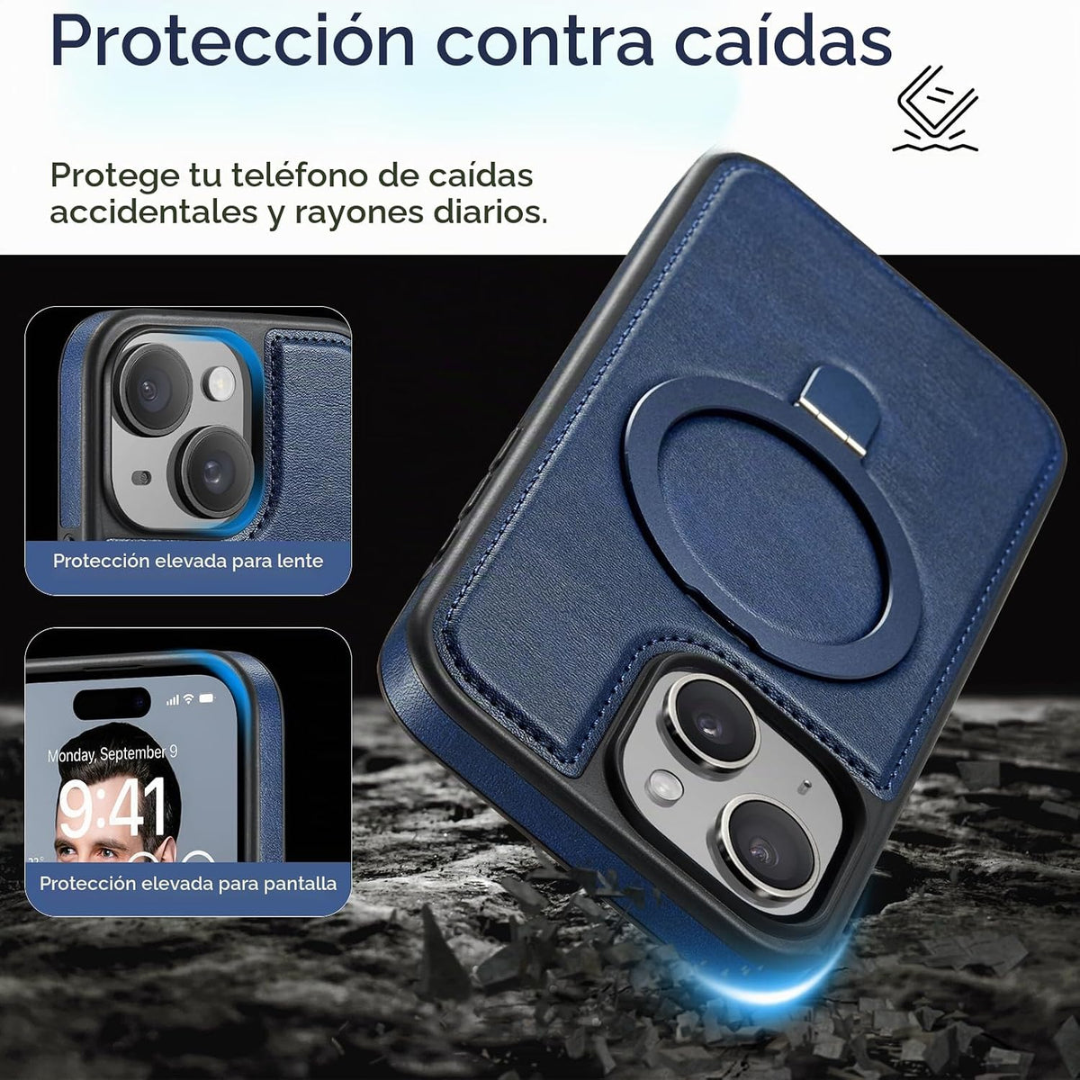 Funda para iPhone 15 con soporte compatible con Magsafe, color azul
