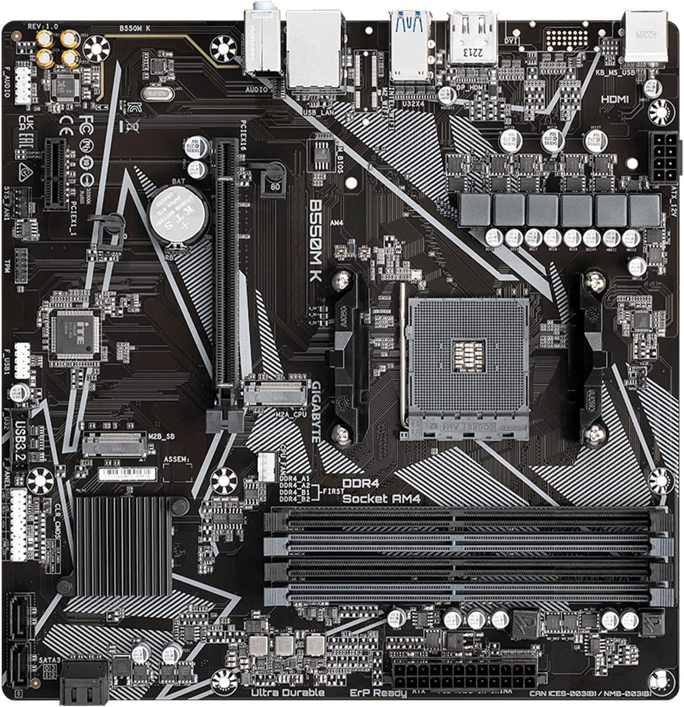 GIGABYTE Placa base B550M K AMD AM4 Micro-ATX, soporta procesadores...