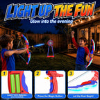 TIGTECGAME Arco y flecha para niños con objetivo desplegable de pie, paquete de 2 juguetes de tiro con luz LED con 20 flechas de ventosa, juegos deportivos para interiores y exteriores y regalos de