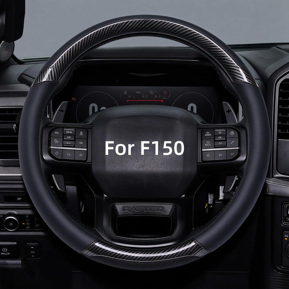 Yangday Funda de cuero para volante de automóvil para Ford F150 F250 F350, 15.5-16 pulgadas, funda antideslizante y transpirable (negro carbón)