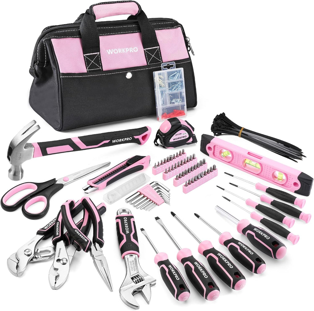WORKPRO Juego de herramientas rosa de 277 piezas, kit de herramientas de