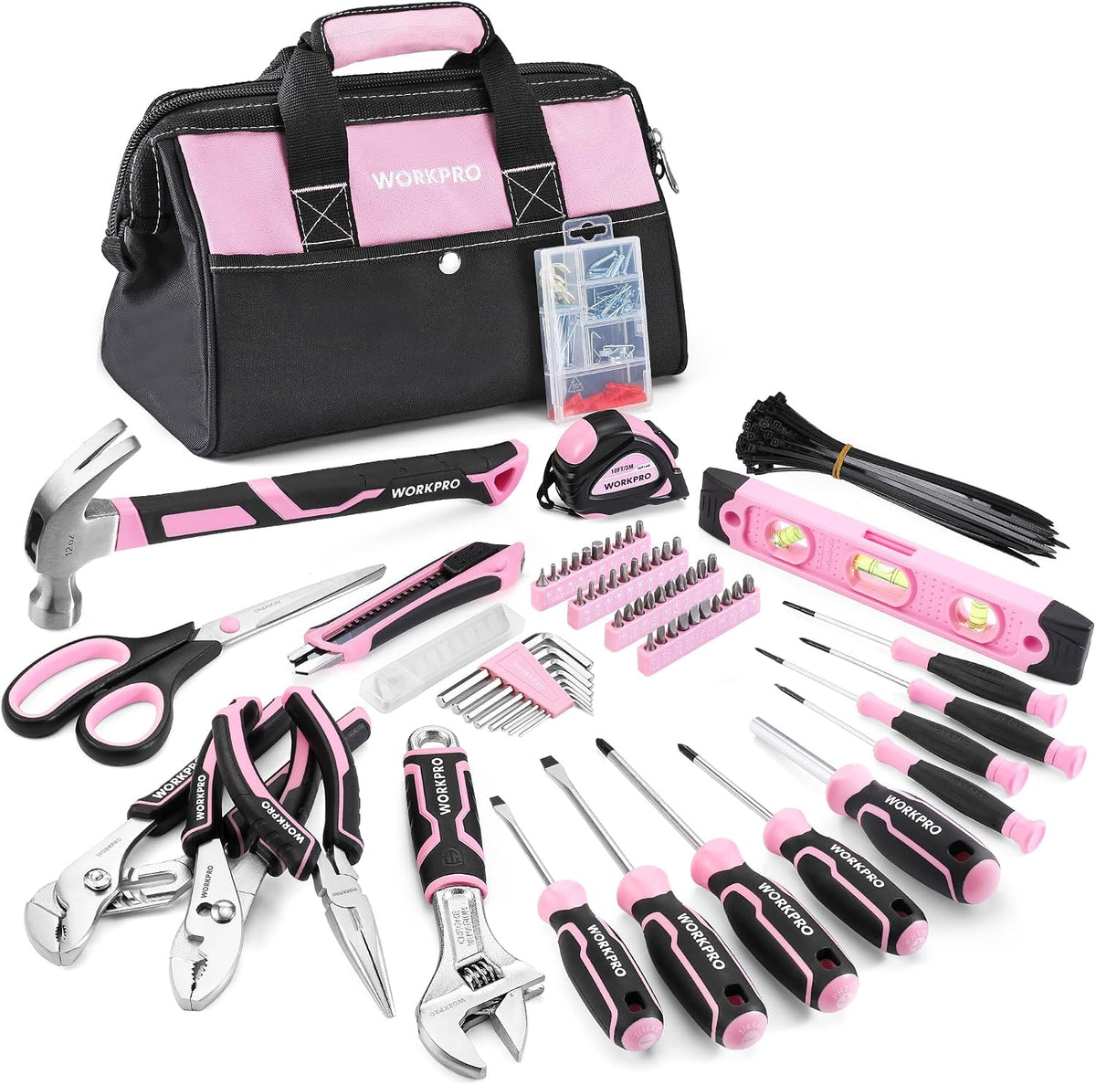 WORKPRO Juego de herramientas rosa de 277 piezas, kit de herramientas de