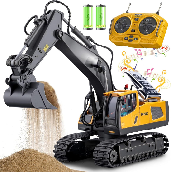 Samtop Juguetes de excavadora con control remoto, vehículos de cons...