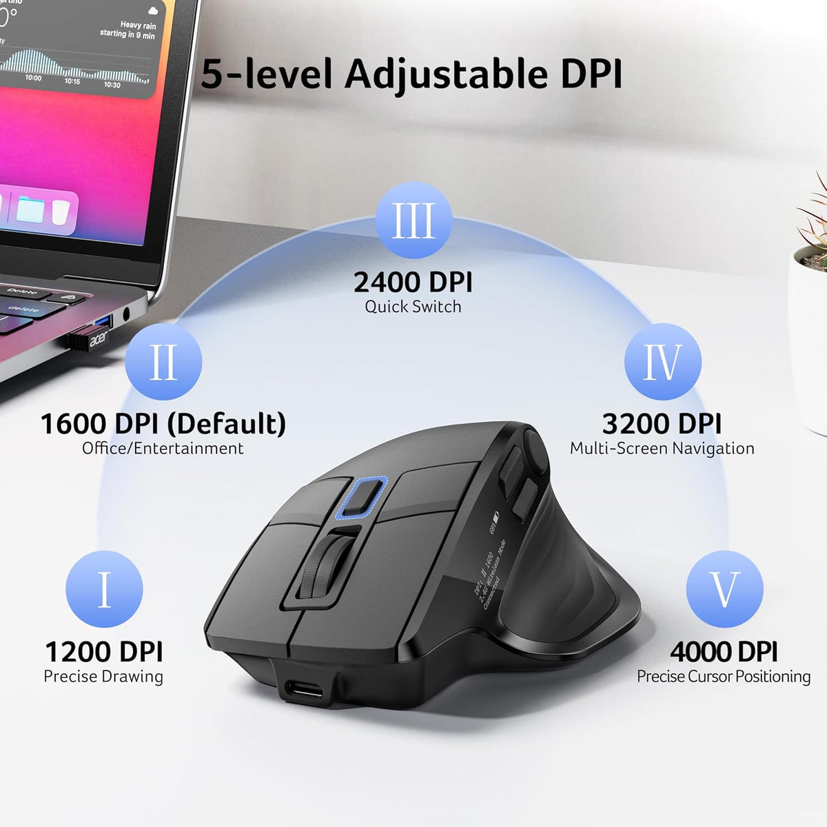Acer Mouse inalámbrico para laptop, mouse de computadora Bluetooth...