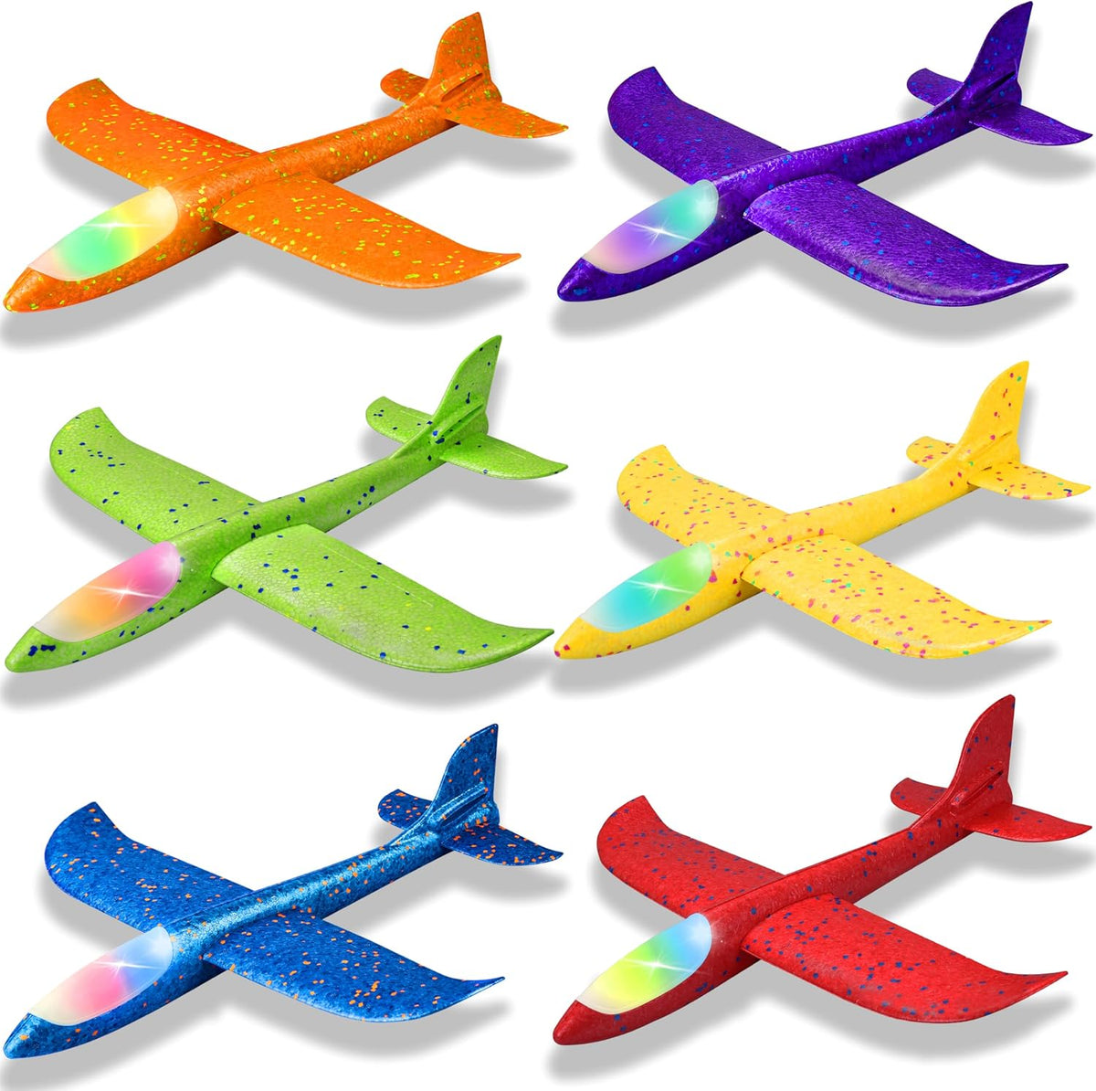 CUKU Paquete de 6 juguetes de avión con luz LED, avión de espuma grande de