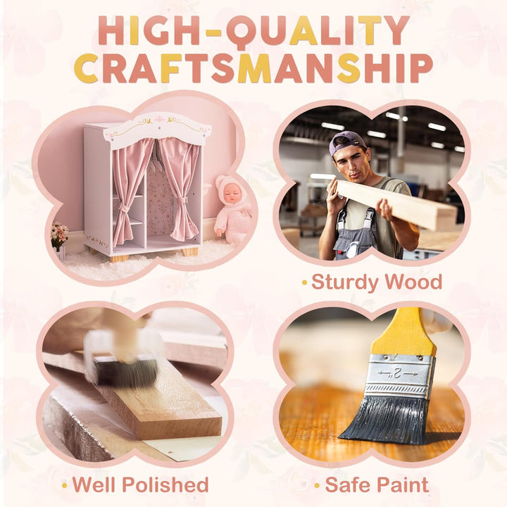 ROBOTIME Armario de muñecas de 18 pulgadas, armario de madera para...