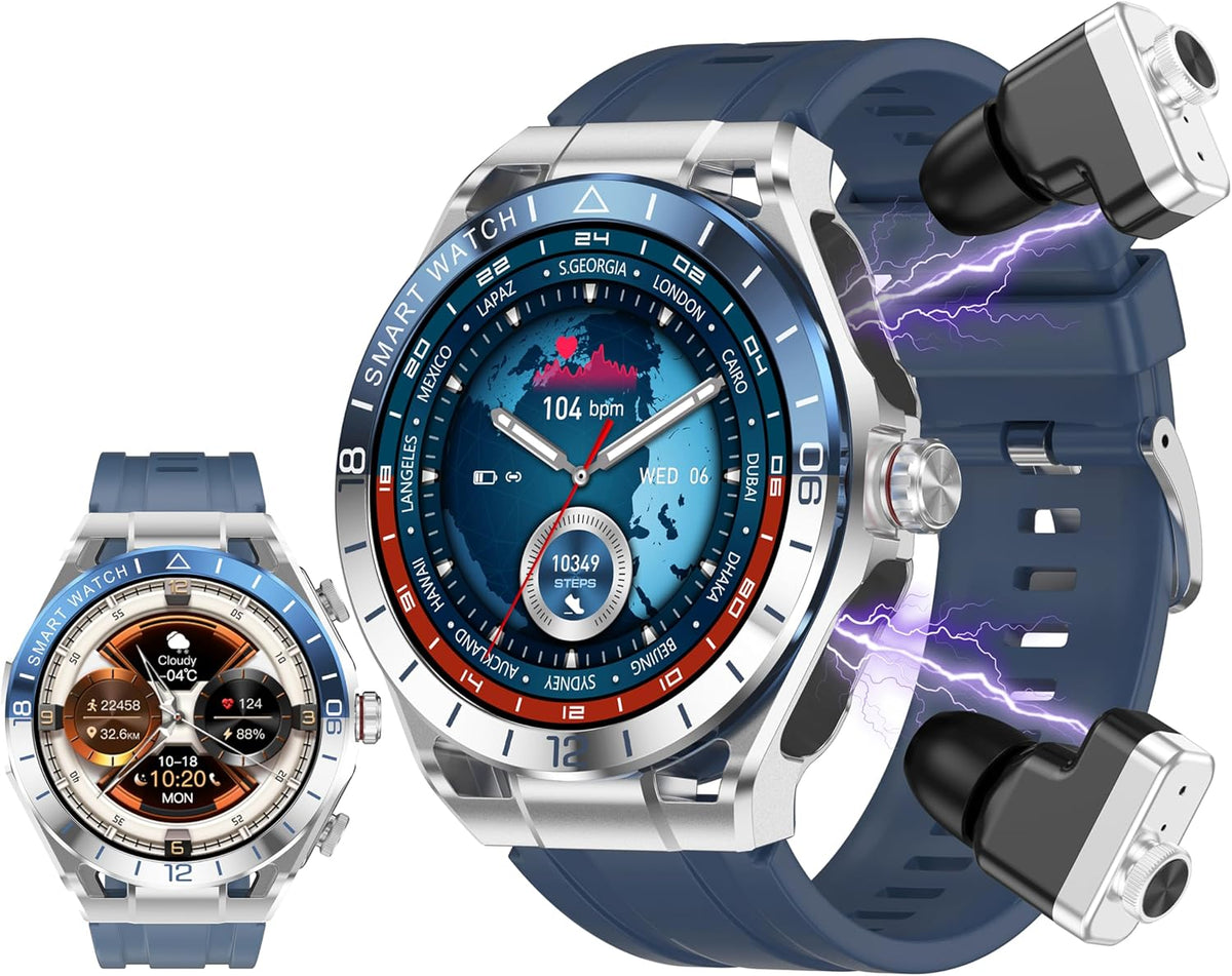 Reloj inteligente con auriculares, llamadas Bluetooth puede responder y hacer llamadas, rastreador de fitness deportivo con paso, material metálico, cuerpo ultrafino, efectos de sonido 9D, reloj deportivo