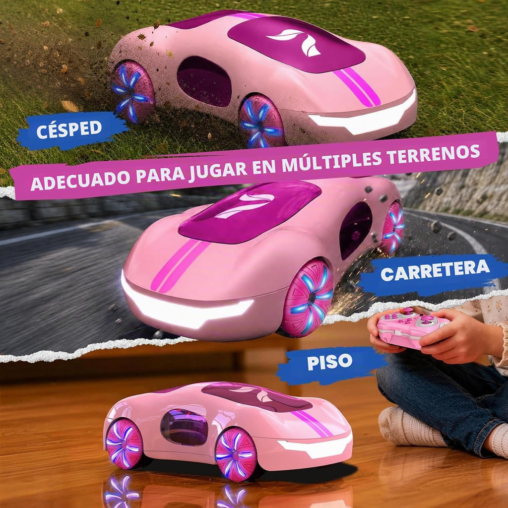 Coche de control remoto rosa para niñas, control remoto a mano