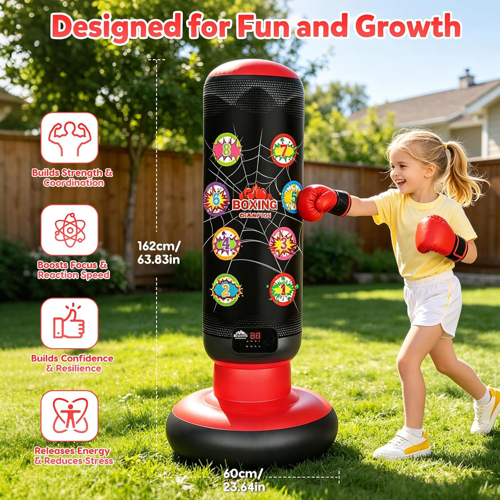 Saco Inflable de Boxeo para Niños, Saco de Boxeo de 63" con Bomba Eléctrica