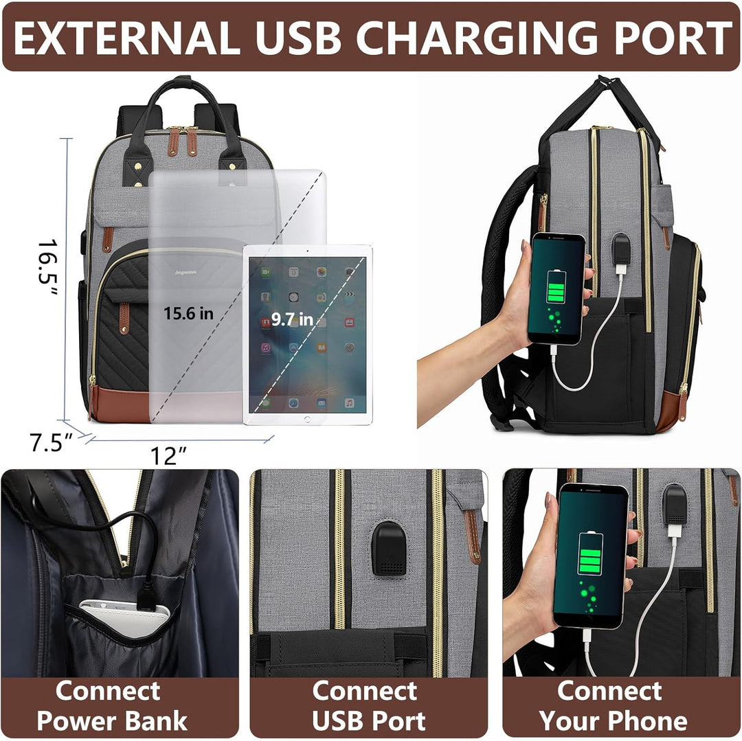 bagswan Mochila para laptop para mujer, 7-negro gris marrón, 15,6 p...