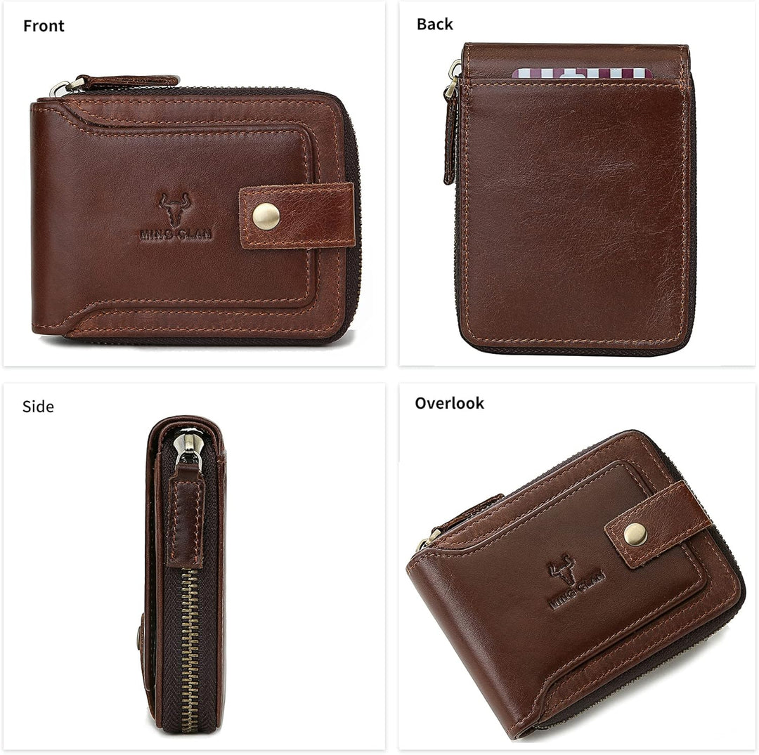 Billetera con cremallera para hombre, con bloqueo RFID, de piel, pl...