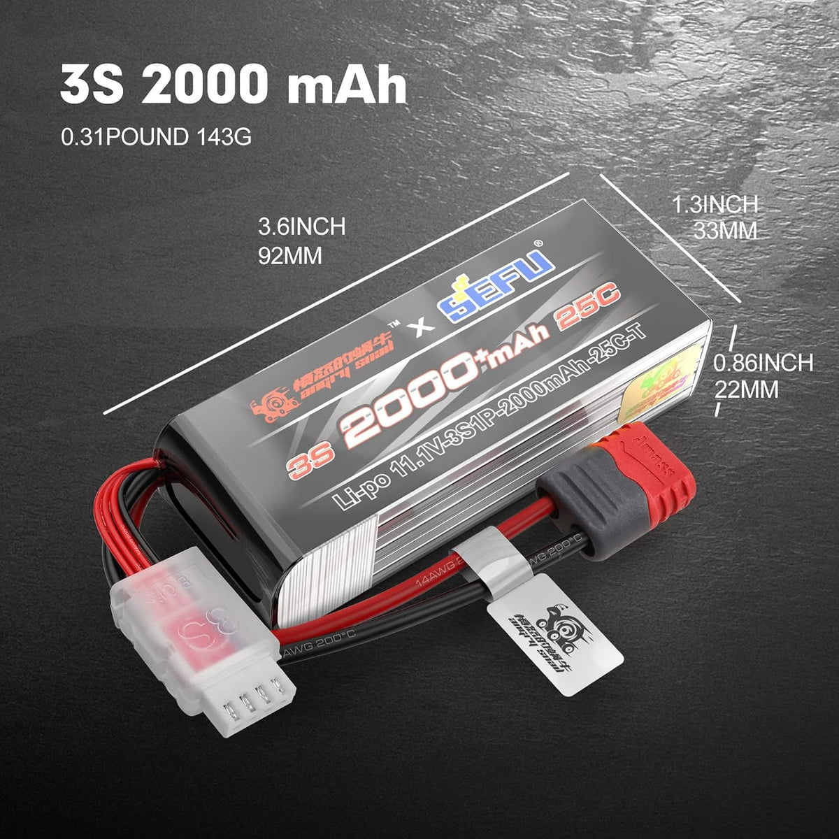 HYPER GO Angry Snail 3S2000 Accesorios de actualización para coche RC 3S 11.1V 2000 mAh 25C Batería LiPo, piezas de repuesto Batería RC Todas las escalas 1/14, 1/16