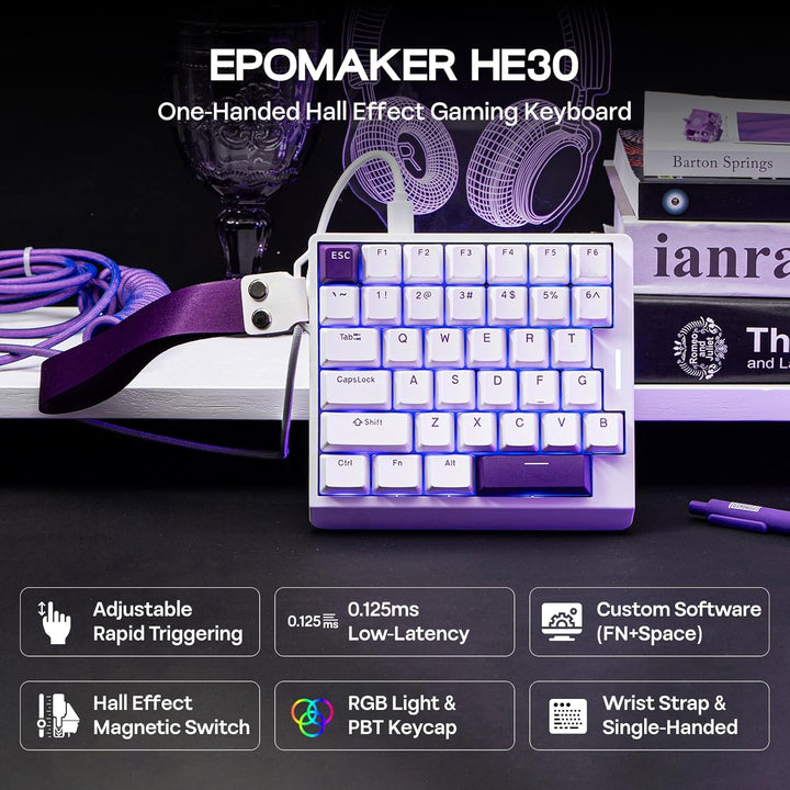 EPOMAKER HE30 Teclado de efecto Hall con una mano, sondeo de 8K y 0...