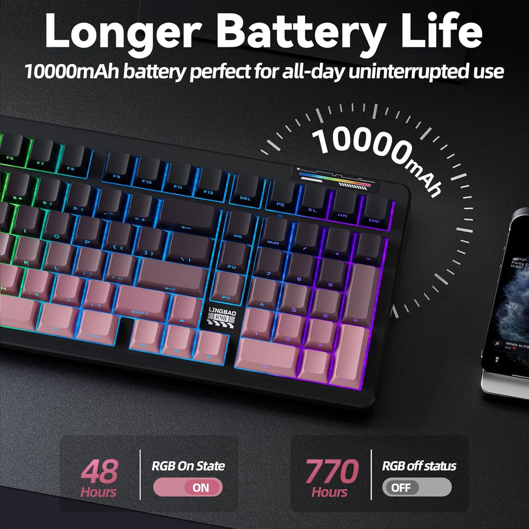 LINGBAO K98 - Teclado mecánico inalámbrico al 96%, triple modo BT5....