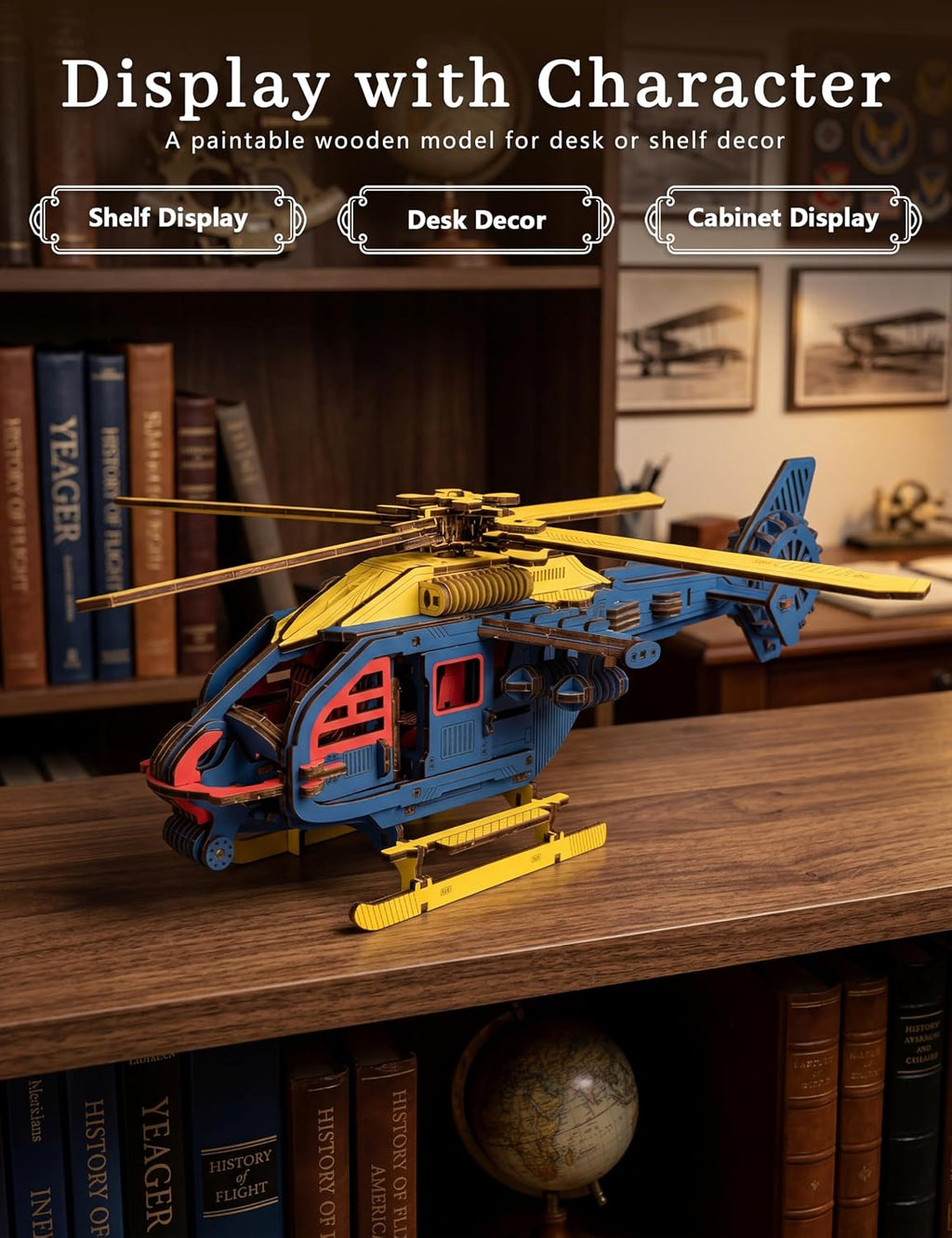 Rompecabezas de madera pintable del helicóptero 3D para los adultos
