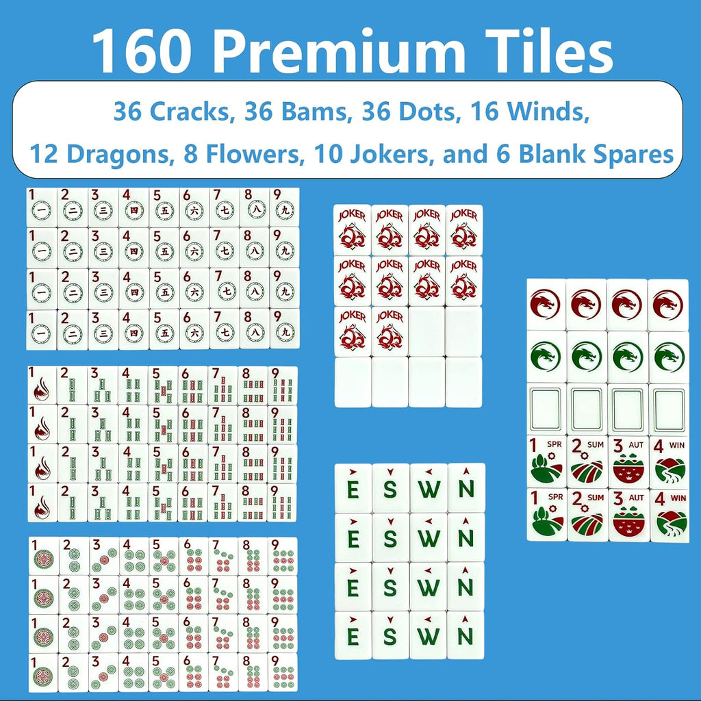 Juego de Mahjong Americano de 160 piezas, juego de Mahjong con espalda azul