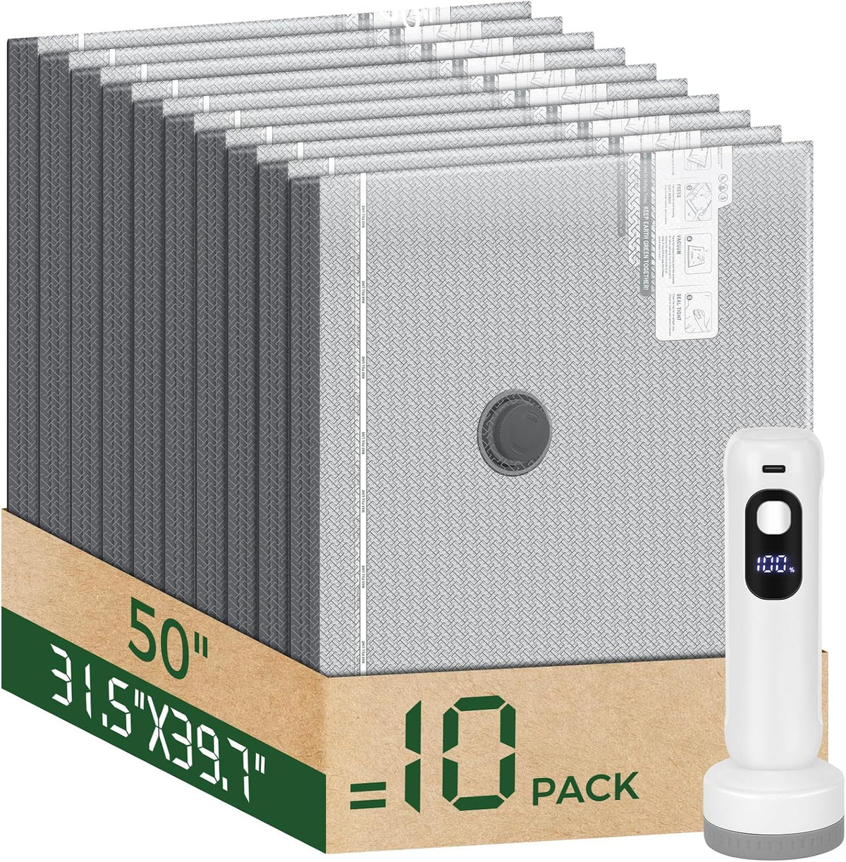 Bolsas de almacenamiento al vacío con bomba digital inalámbrica - 10 Jumbo
