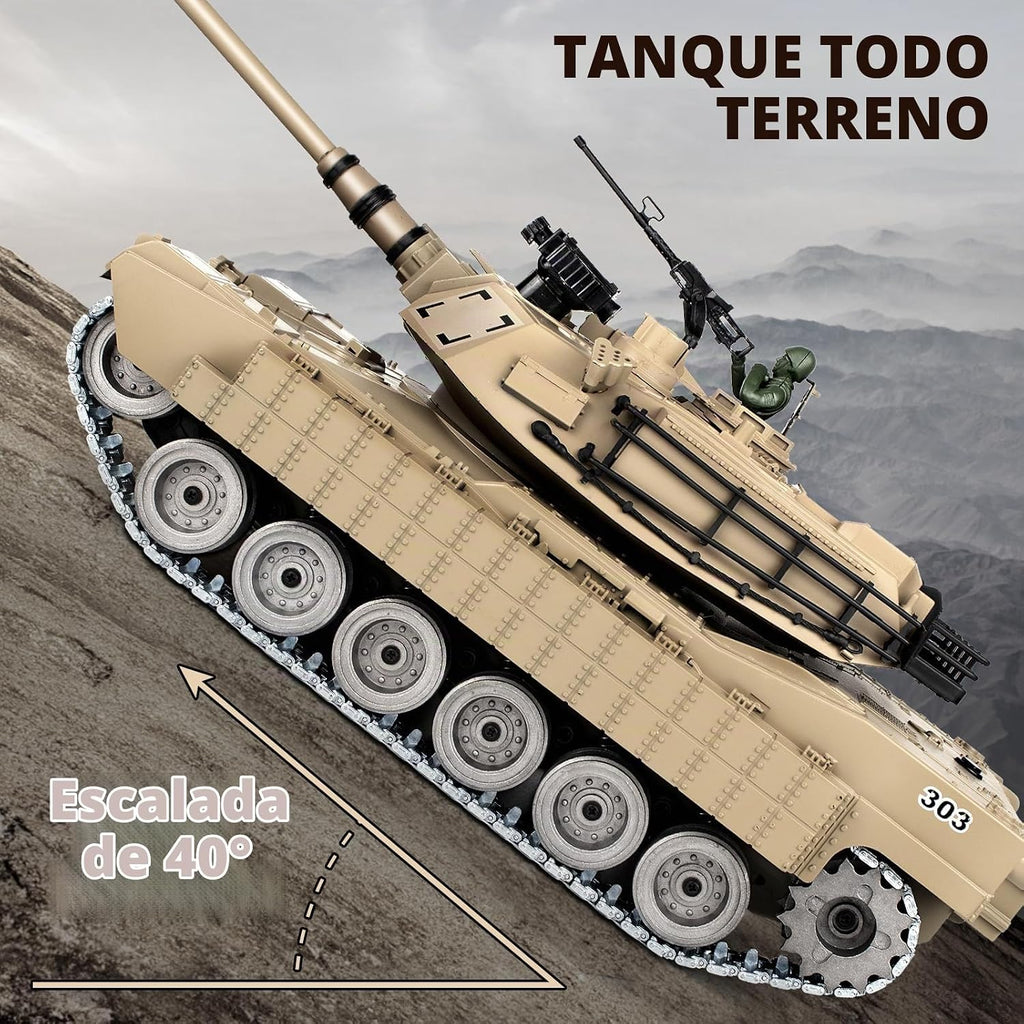 1:18 RC Tank que dispara BBS, 2.4G Metal M1A2 Abrams modelo de tanque de control remoto, juguete militar con humo, luces, sonido y retroceso, vehículo militar RC para más de 8 años