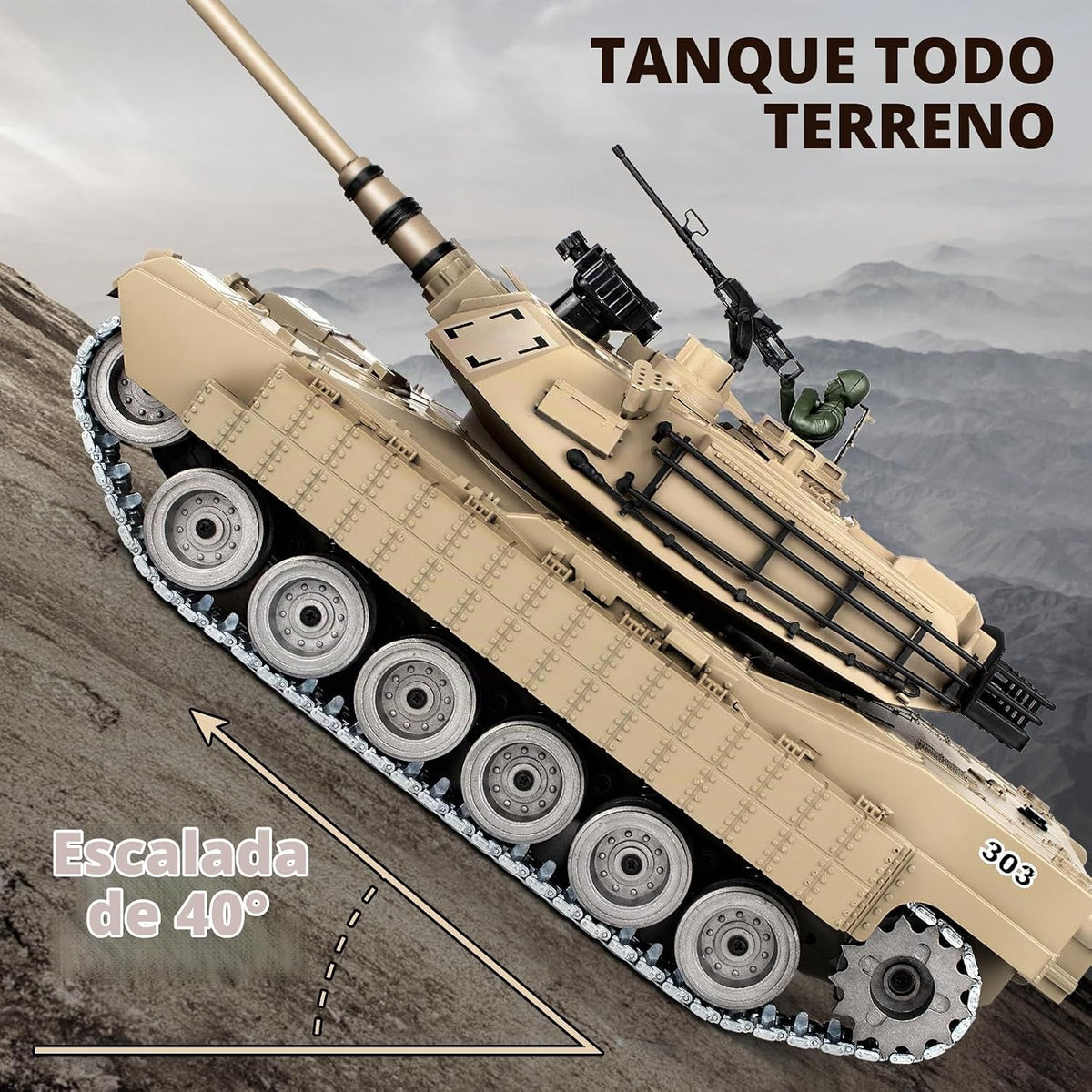 1:18 RC Tank que dispara BBS, 2.4G Metal M1A2 Abrams modelo de tanque de control remoto, juguete militar con humo, luces, sonido y retroceso, vehículo militar RC para más de 8 años