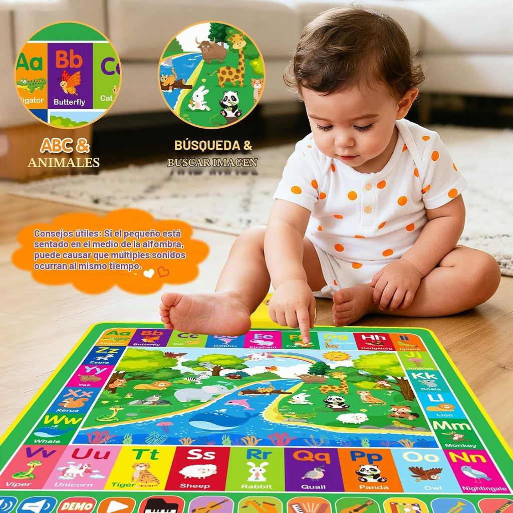 Juguetes para bebés para regalos de 1 año: tapete de juego de música de piano animal con alfabeto 3 en 1