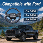 Funda de volante de cuero Yangday para Ford F150 F250 F350, 15.5-16 pulgadas, funda de volante para coche con antideslizante y transpirable (Negro)