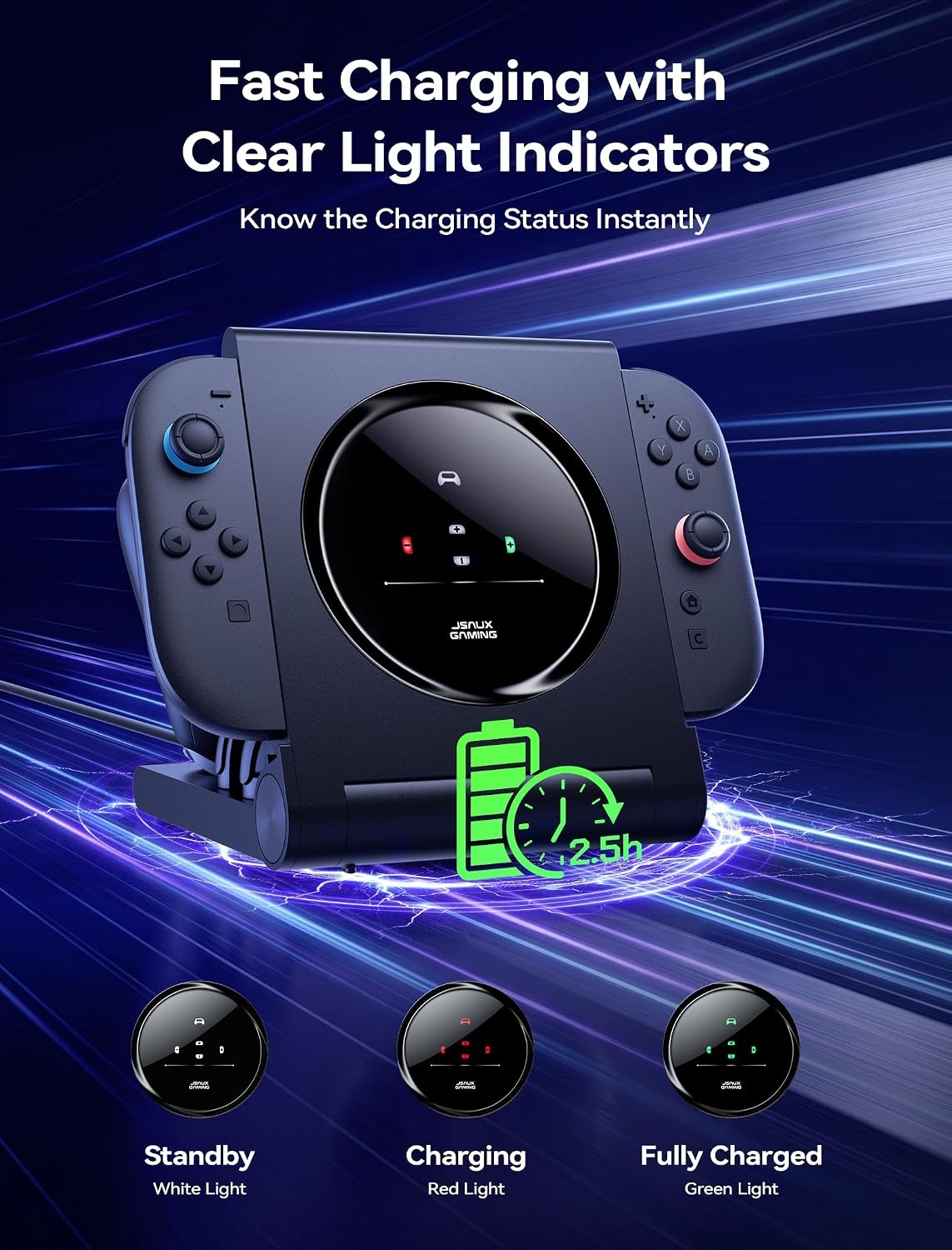 JSAUX 5-en-1 carga Dock para interruptor 2 Pro Controller & interruptor 1/2 JoyPads