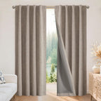 Joydeco Cortinas 100% opacas para dormitorio, lino natural, 84 pulgadas de