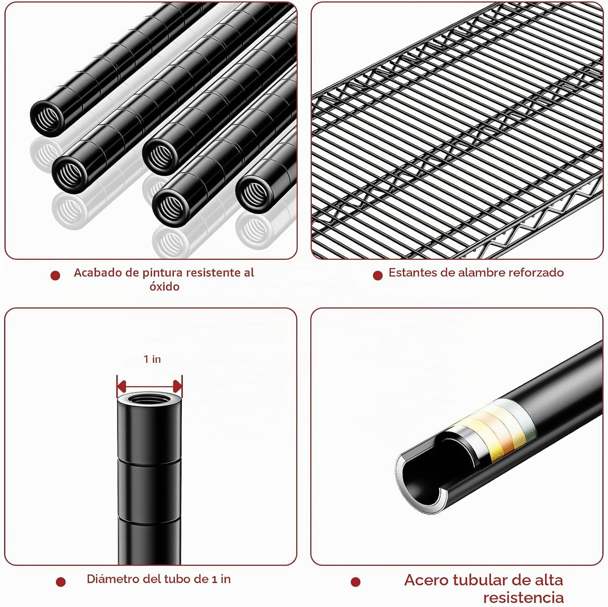 Estantería de metal de 4 niveles, organizador de almacenamiento ajustable resistente, estantes de acero industrial para sótano, cocina, oficina, almacén (negro, 17.7 pulgadas de profundidad x 59.1 pulgadas de ancho x 70.9 pulgadas de alto)