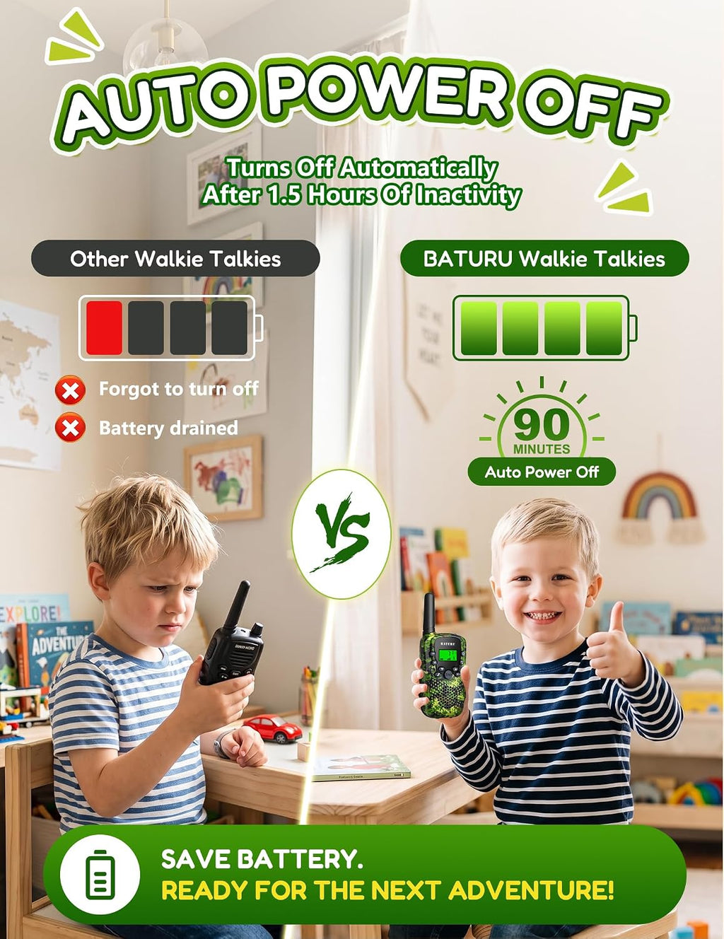Walkie Talkies para niños, paquete de 4 juguetes recargables para