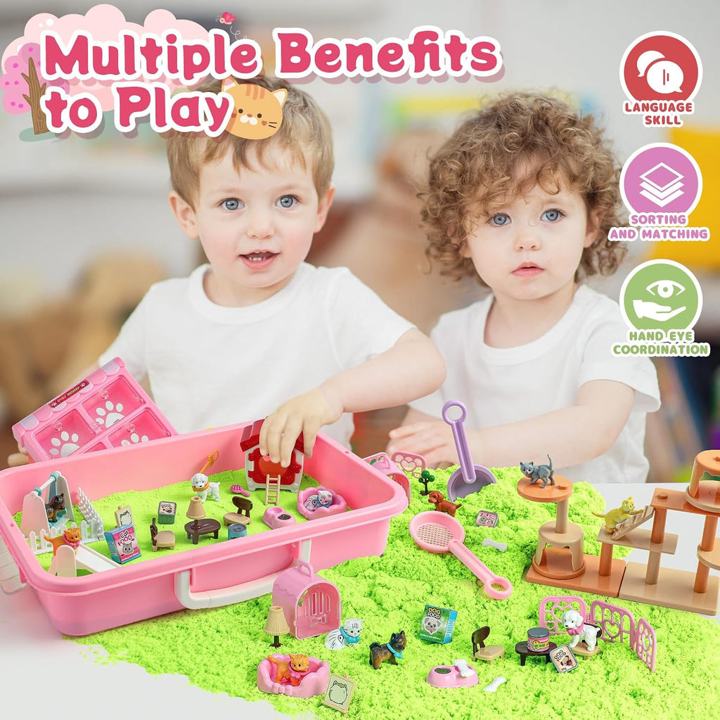 Cat y Dog Sensory Bin, Play Sand Kit para Girls y Boys Ages 3-8