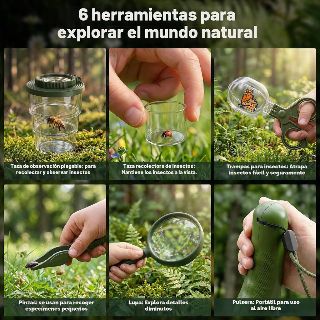 SEEKID Atrapa insectos para niños con pantalla de 2.4 pulgadas, kit de atrapador de insectos con grabación de fotos y video, kit de observación de insectos de mano, juguete de exploración científica