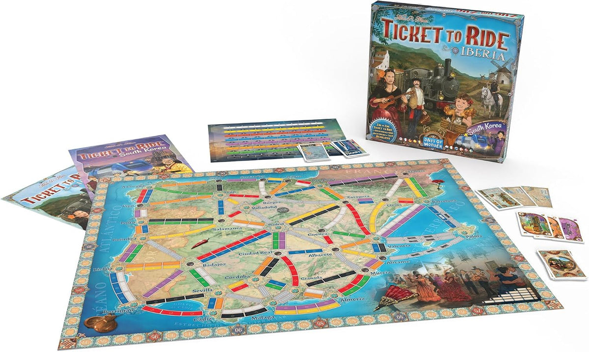 Asmodee Ticket to Ride Iberia + expansión del juego de mesa de Corea del Sur: juego de estrategia de ruta de tren, diversión familiar para niños y adultos, a partir de 8 años, 2-6 jugadores, tiempo de