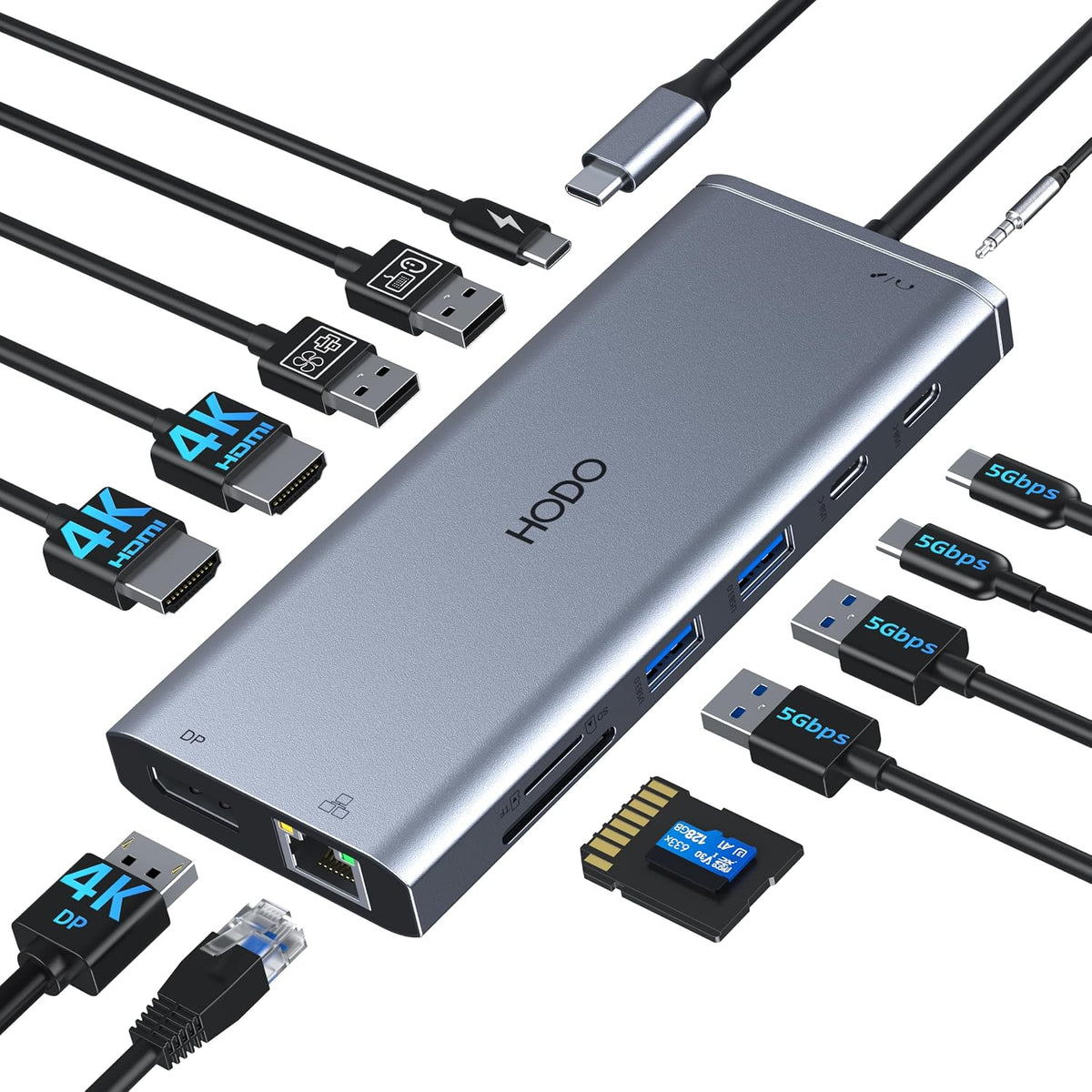 Adaptador USB C Hub Dual 4K@60Hz USB C para Dell HP, 100W PD USB C Splitter, 5 en 1