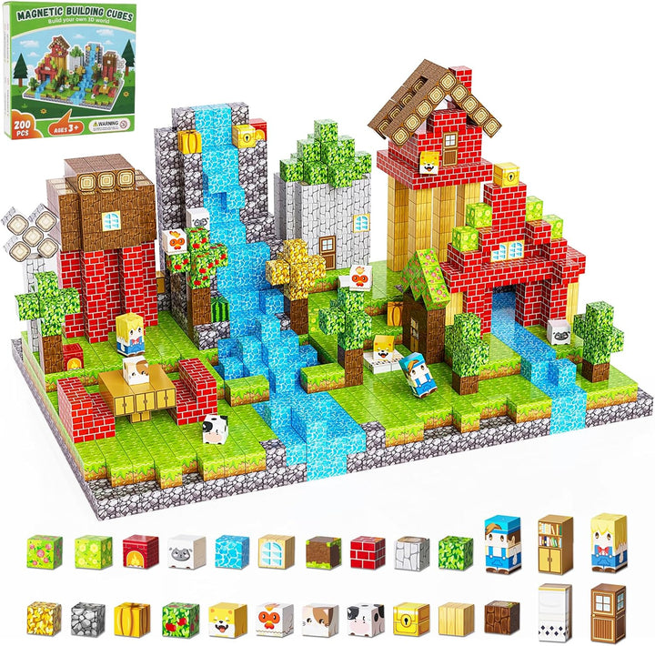 Fitrobust Juego de 200 bloques de construcción magnéticos, azulejos...